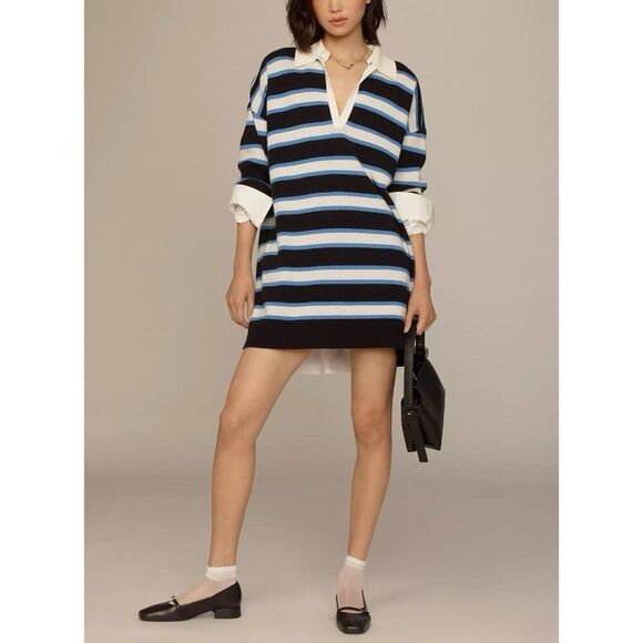 Anthropologie Color Block Mini Sweater Dress Tunic Womens XS OVERSIZED V Neck - Picture 1 of 11